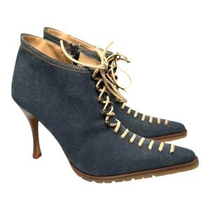 Vintage Y2K BEBE Denim Lace-Up Heeled Ankle Boots – Size 38